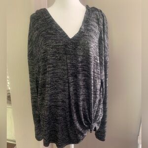 Large Tahari Women's Gray V-Neck Top with hoodie